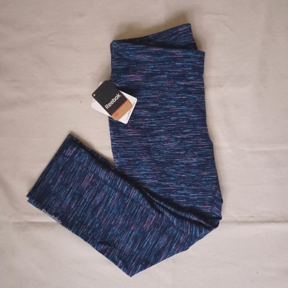 NWT Reebok Cotton Capri Leggings Blue/Pink